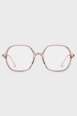 Pink-acetate optical frames with temple stripe, light pink