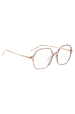 Pink-acetate optical frames with temple stripe, light pink
