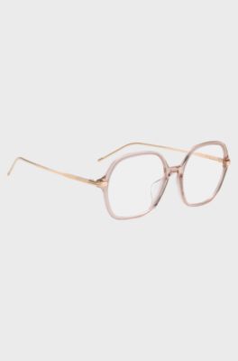 Pink-acetate optical frames with temple stripe, light pink
