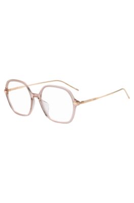 Pink-acetate optical frames with temple stripe, light pink