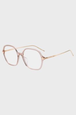 Pink-acetate optical frames with temple stripe, light pink