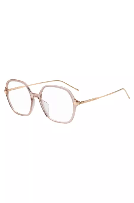 Pink-acetate optical frames with temple stripe