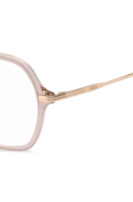 Pink-acetate optical frames with temple stripe, light pink