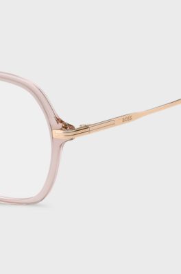Occhiali da vista in acetato rosa con striscia sulle aste, Rosa chiaro