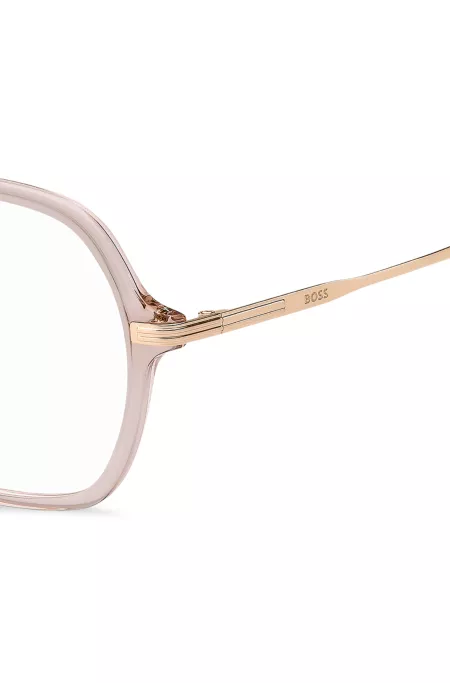 Pink-acetate optical frames with temple stripe
