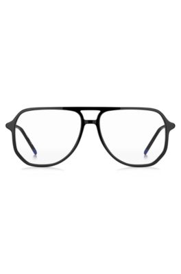 Occhiali da vista in acetato nero con aste tubolari, Nero