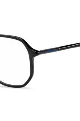 Occhiali da vista in acetato nero con aste tubolari, Nero