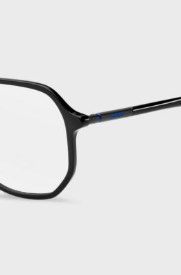 Occhiali da vista in acetato nero con aste tubolari, Nero