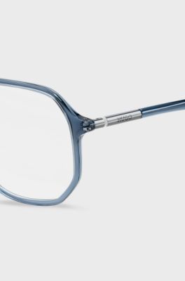 Occhiali da vista in acetato blu con aste tubolari, Blu