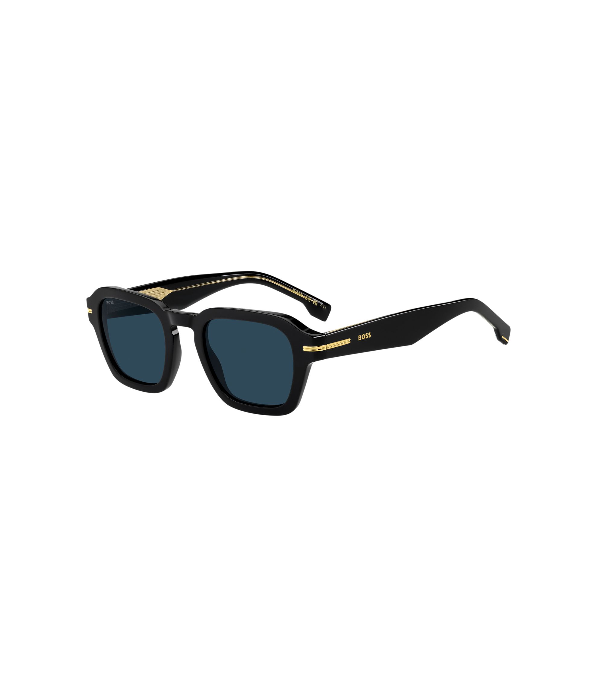 Sonnenbrille aus schwarzem Acetat mit goldfarbenen Details