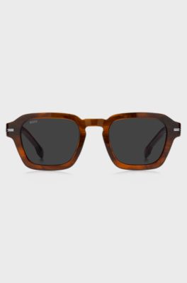 Lunettes de soleil en ac&eacute;tate &agrave; motif avec finitions argent&eacute;es, Marron