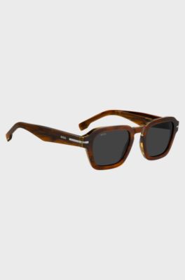 Patterned-acetate sunglasses with silver-tone trims, Brown