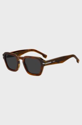 Sonnenbrille aus gemustertem Acetat mit silberfarbenen Details, Braun
