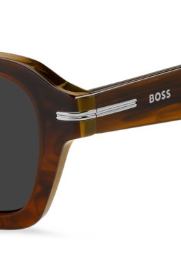 Sonnenbrille aus gemustertem Acetat mit silberfarbenen Details, Braun