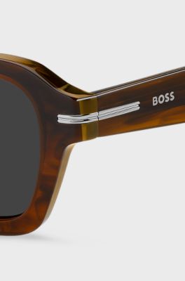 Patterned-acetate sunglasses with silver-tone trims, Brown
