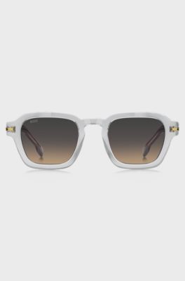 Gafas de sol de acetato transparente con rayas en las patillas, Gris claro
