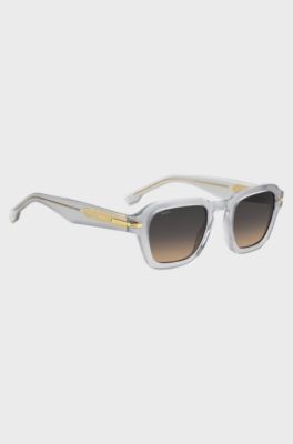 Gafas de sol de acetato transparente con rayas en las patillas, Gris claro