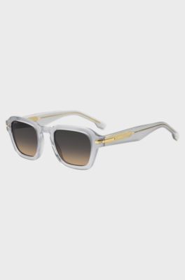 Gafas de sol de acetato transparente con rayas en las patillas, Gris claro