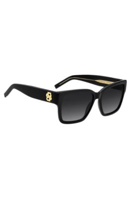 Sonnenbrille aus schwarzem Acetat mit Double-B-Monogramm, Schwarz