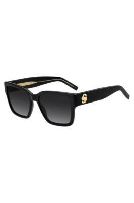 Sonnenbrille aus schwarzem Acetat mit Double-B-Monogramm, Schwarz
