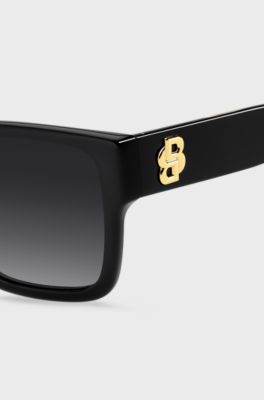 Sonnenbrille aus schwarzem Acetat mit Double-B-Monogramm, Schwarz