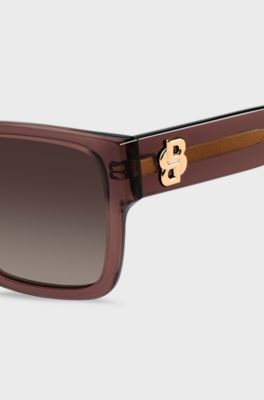 Occhiali da sole in acetato marrone con monogramma Double B, Lilla