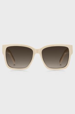 Lunettes de soleil en ac&eacute;tate beige avec double monogramme B, Beige clair