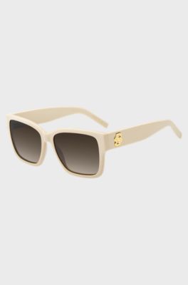 Occhiali da sole in acetato beige con monogramma Double B, Beige chiaro