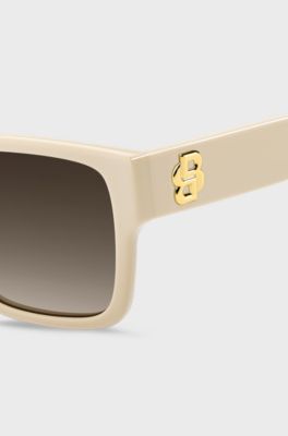 Occhiali da sole in acetato beige con monogramma Double B, Beige chiaro