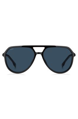 Black-acetate sunglasses with metallic logo insert, Black