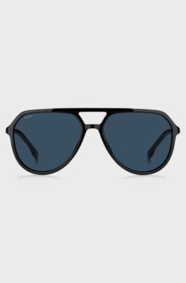 Occhiali da sole in acetato nero con inserto logo metallizzato, Nero