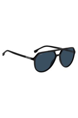 Black-acetate sunglasses with metallic logo insert, Black
