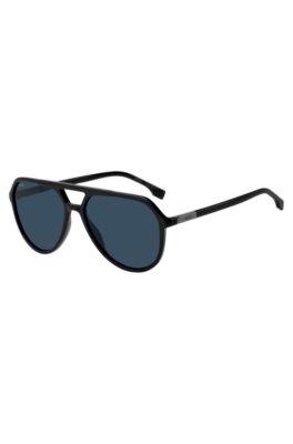 Black-acetate sunglasses with metallic logo insert, Black