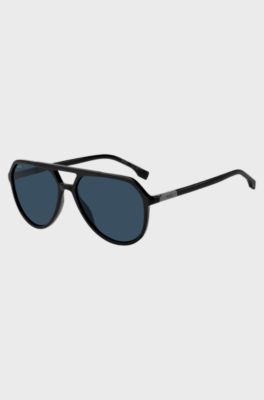 Black-acetate sunglasses with metallic logo insert, Black