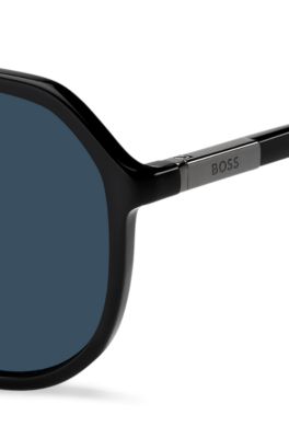 Black-acetate sunglasses with metallic logo insert, Black