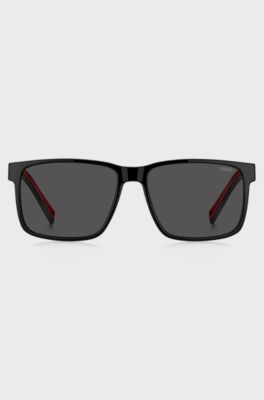 HUGO Eyewear x VCARB Lunettes de soleil en ac&eacute;tate noir avec logo en gomme, Noir