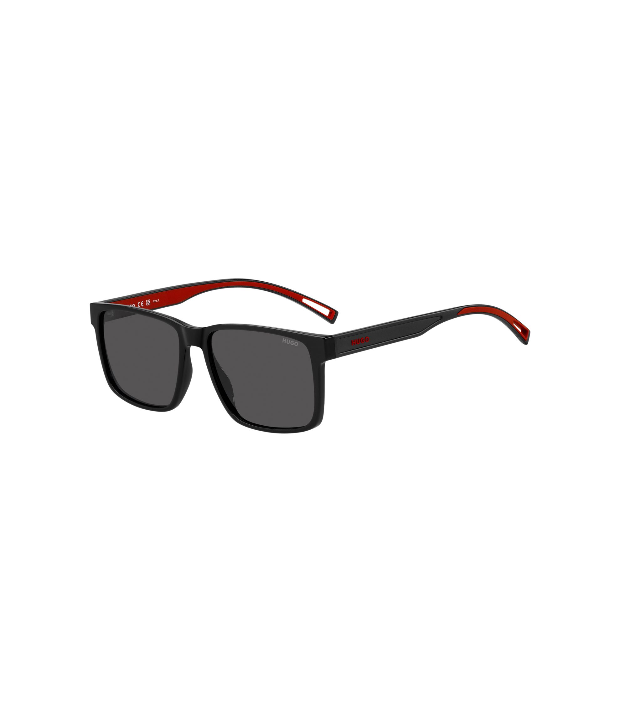 Sonnenbrille aus schwarzem Acetat mit Gummi-Logo von HUGO Eyewear x VCARB