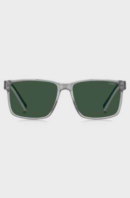 Sonnenbrille aus transparentem Acetat mit wei&szlig;en und gr&uuml;nen Details, Hellgrau