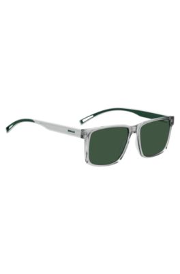 Clear-acetate sunglasses with white and green details, Light Grey