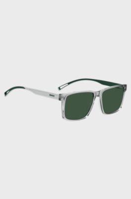 Sonnenbrille aus transparentem Acetat mit wei&szlig;en und gr&uuml;nen Details, Hellgrau