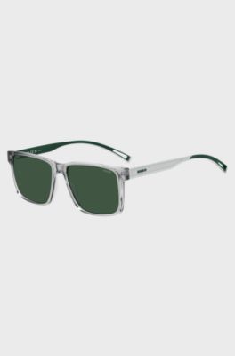 Sonnenbrille aus transparentem Acetat mit wei&szlig;en und gr&uuml;nen Details, Hellgrau