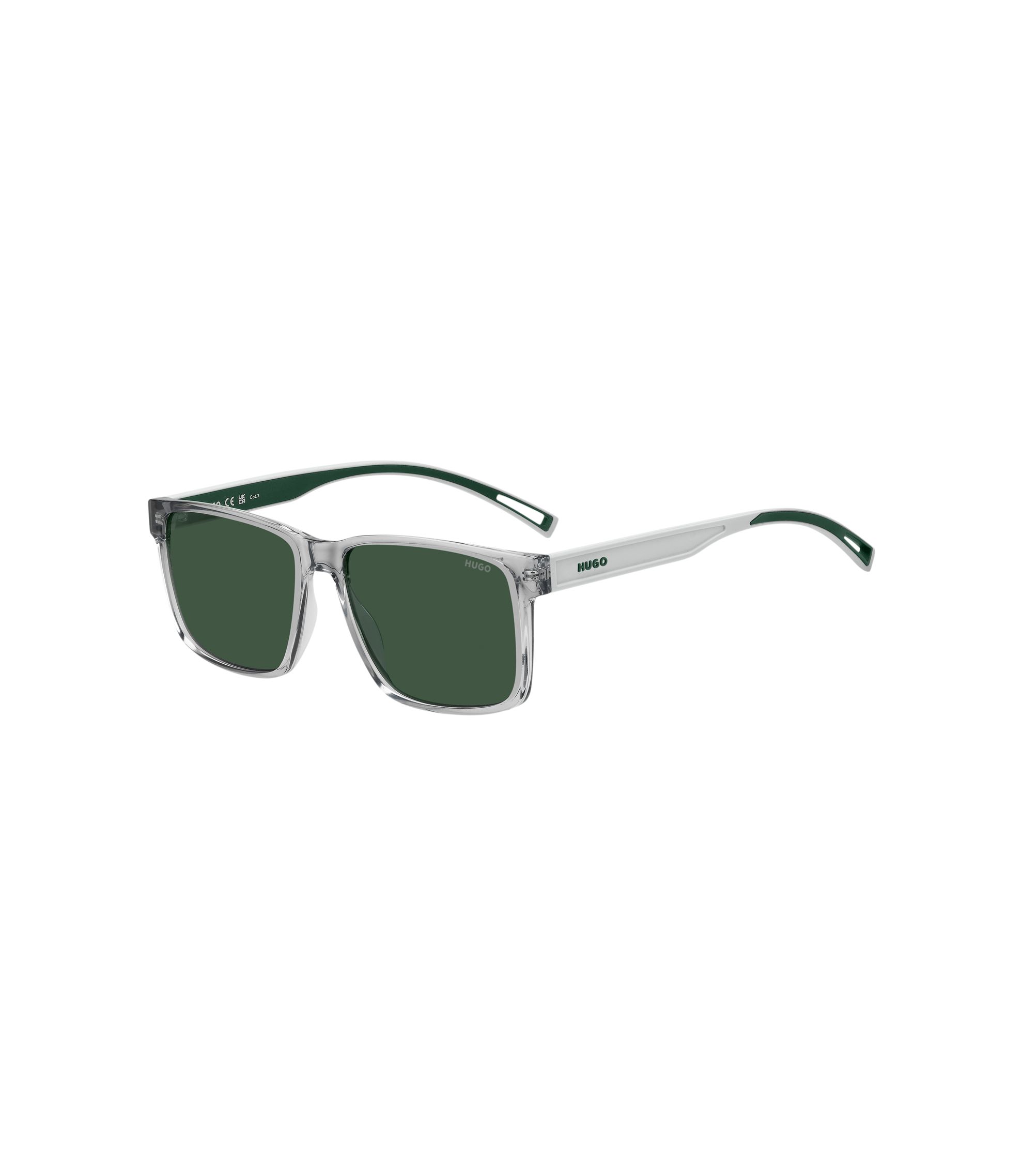 Sonnenbrille aus transparentem Acetat mit weißen und grünen Details