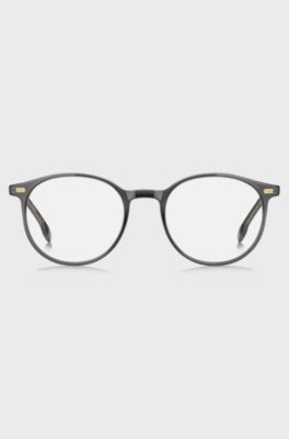 Occhiali da vista grigio scuro con rifiniture color oro, Grigio