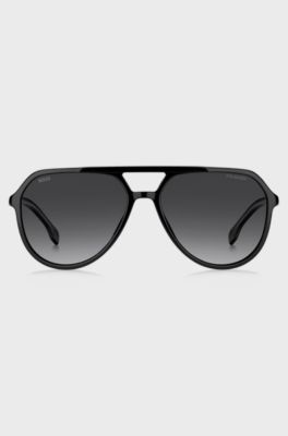 Black sunglasses with metallic logo trims, Assorted-Pre-Pack