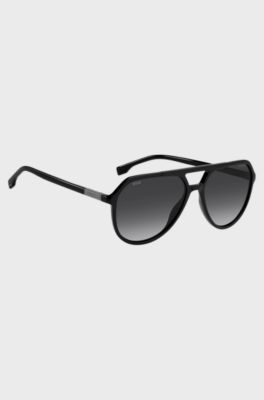 Black sunglasses with metallic logo trims, Assorted-Pre-Pack