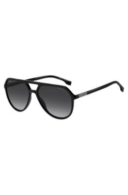 Black sunglasses with metallic logo trims, Assorted-Pre-Pack