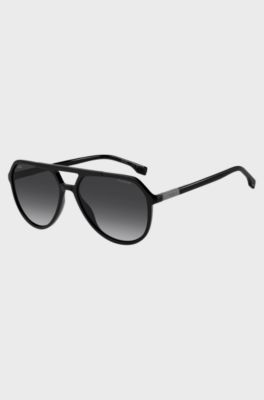 Black sunglasses with metallic logo trims, Assorted-Pre-Pack