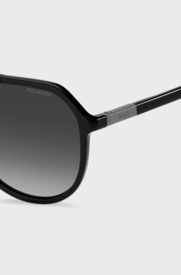 Black sunglasses with metallic logo trims, Assorted-Pre-Pack