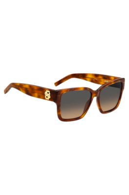 Havana-acetate sunglasses with Double B monogram, Brown