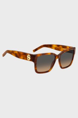 Sonnenbrille aus Acetat mit Havanna-Muster und Double-B-Monogramm, Braun